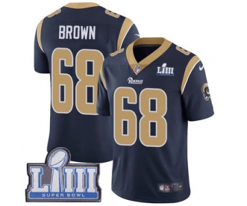 #68 Limited Jamon Brown Navy Blue Nike NFL Home Men's Jersey Los Angeles Rams Vapor Untouchable Super Bowl LIII Bound
