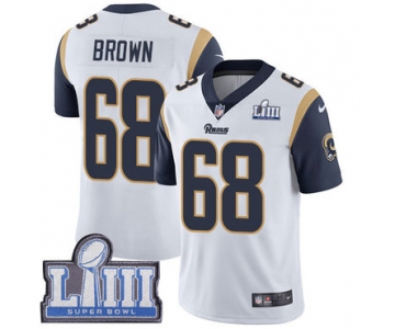 #68 Limited Jamon Brown White Nike NFL Road Men's Jersey Los Angeles Rams Vapor Untouchable Super Bowl LIII Bound