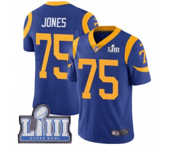 #75 Limited Deacon Jones Royal Blue Nike NFL Alternate Men's Jersey Los Angeles Rams Vapor Untouchable Super Bowl LIII Bound