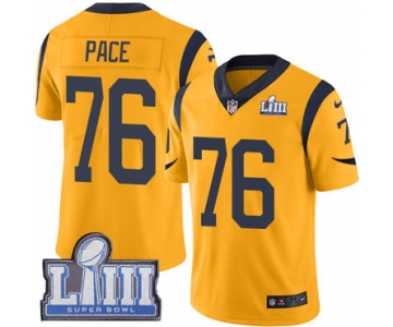 #76 Limited Orlando Pace Gold Nike NFL Men's Jersey Los Angeles Rams Rush Vapor Untouchable Super Bowl LIII Bound
