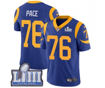 #76 Limited Orlando Pace Royal Blue Nike NFL Alternate Men's Jersey Los Angeles Rams Vapor Untouchable Super Bowl LIII Bound