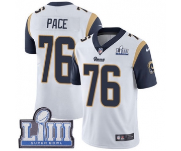 #76 Limited Orlando Pace White Nike NFL Road Men's Jersey Los Angeles Rams Vapor Untouchable Super Bowl LIII Bound