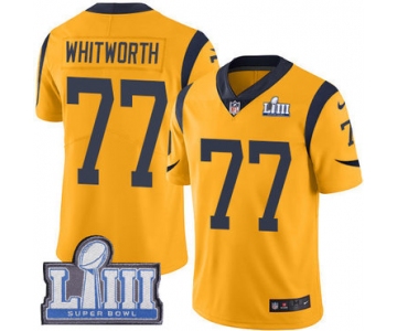 #77 Limited Andrew Whitworth Gold Nike NFL Men's Jersey Los Angeles Rams Rush Vapor Untouchable Super Bowl LIII Bound