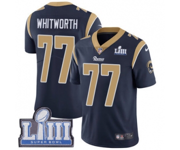 #77 Limited Andrew Whitworth Navy Blue Nike NFL Home Men's Jersey Los Angeles Rams Vapor Untouchable Super Bowl LIII Bound