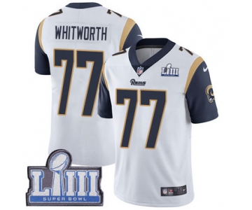 #77 Limited Andrew Whitworth White Nike NFL Road Men's Jersey Los Angeles Rams Vapor Untouchable Super Bowl LIII Bound