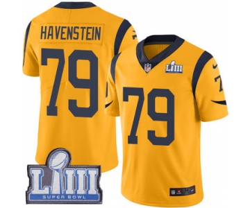#79 Limited Rob Havenstein Gold Nike NFL Men's Jersey Los Angeles Rams Rush Vapor Untouchable Super Bowl LIII Bound