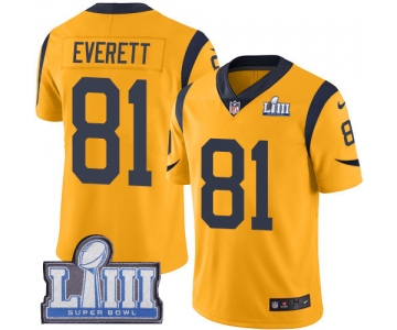 #81 Limited Gerald Everett Gold Nike NFL Men's Jersey Los Angeles Rams Rush Vapor Untouchable Super Bowl LIII Bound