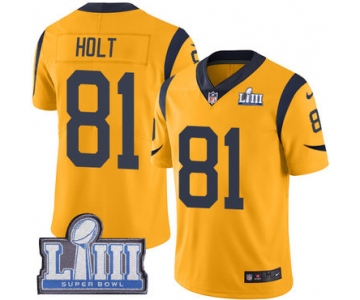 #81 Limited Torry Holt Gold Nike NFL Men's Jersey Los Angeles Rams Rush Vapor Untouchable Super Bowl LIII Bound