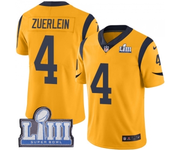 Men's Los Angeles Rams #4 Greg Zuerlein Gold Nike NFL Rush Vapor Untouchable Super Bowl LIII Bound Limited Jersey