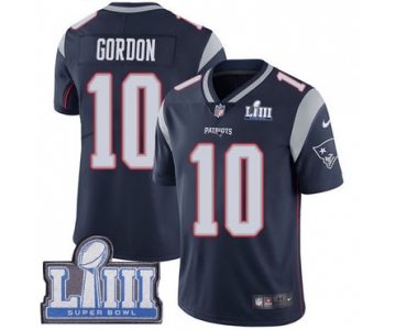 #10 Limited Josh Gordon Navy Blue Nike NFL Home Men's Jersey New England Patriots Vapor Untouchable Super Bowl LIII Bound