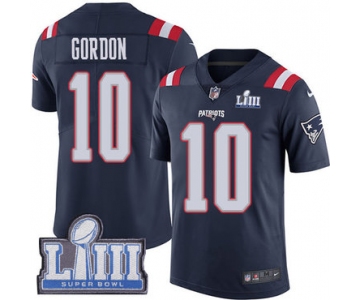 #10 Limited Josh Gordon Navy Blue Nike NFL Men's Jersey New England Patriots Rush Vapor Untouchable Super Bowl LIII Bound