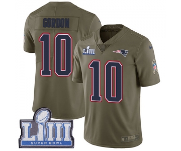 #10 Limited Josh Gordon Olive Nike NFL Men's Jersey New England Patriots 2017 Salute to Service Super Bowl LIII Bound