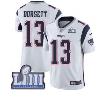 #13 Limited Phillip Dorsett White Nike NFL Road Men's Jersey New England Patriots Vapor Untouchable Super Bowl LIII Bound