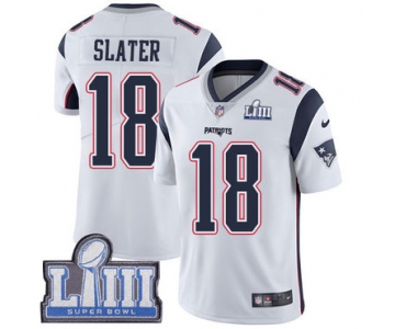 #18 Limited Matthew Slater White Nike NFL Road Men's Jersey New England Patriots Vapor Untouchable Super Bowl LIII Bound