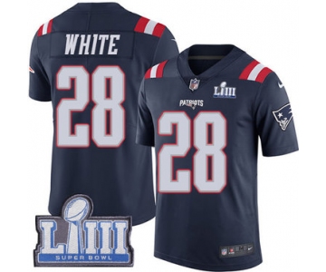 #28 Limited James White Navy Blue Nike NFL Men's Jersey New England Patriots Rush Vapor Untouchable Super Bowl LIII Bound