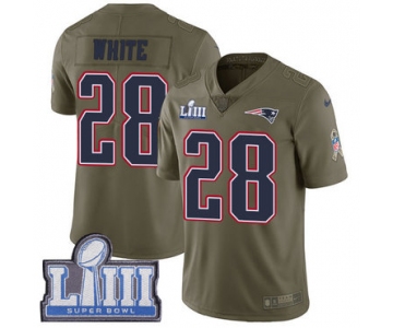 #28 Limited James White Olive Nike NFL Men's Jersey New England Patriots 2017 Salute to Service Super Bowl LIII Bound