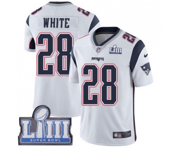 #28 Limited James White White Nike NFL Road Men's Jersey New England Patriots Vapor Untouchable Super Bowl LIII Bound