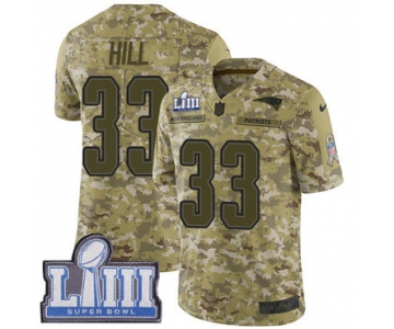 #33 Limited Jeremy Hill Camo Nike NFL Men's Jersey New England Patriots 2018 Salute to Service Super Bowl LIII Bound