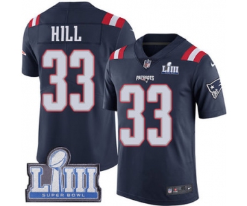 #33 Limited Jeremy Hill Navy Blue Nike NFL Men's Jersey New England Patriots Rush Vapor Untouchable Super Bowl LIII Bound
