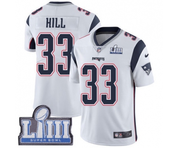 #33 Limited Jeremy Hill White Nike NFL Road Men's Jersey New England Patriots Vapor Untouchable Super Bowl LIII Bound
