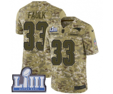 #33 Limited Kevin Faulk Camo Nike NFL Men's Jersey New England Patriots 2018 Salute to Service Super Bowl LIII Bound