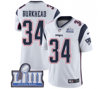 #34 Limited Rex Burkhead White Nike NFL Road Men's Jersey New England Patriots Vapor Untouchable Super Bowl LIII Bound