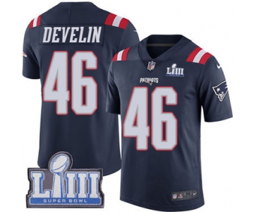 #46 Limited James Develin Navy Blue Nike NFL Men's Jersey New England Patriots Rush Vapor Untouchable Super Bowl LIII Bound