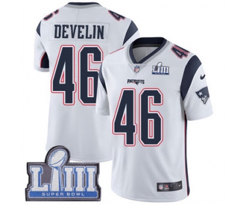 #46 Limited James Develin White Nike NFL Road Men's Jersey New England Patriots Vapor Untouchable Super Bowl LIII Bound