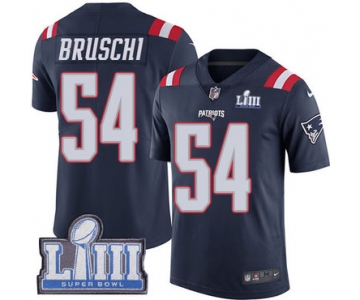 #54 Limited Tedy Bruschi Navy Blue Nike NFL Men's Jersey New England Patriots Rush Vapor Untouchable Super Bowl LIII Bound