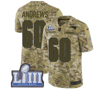 #60 Limited David Andrews Camo Nike NFL Men's Jersey New England Patriots 2018 Salute to Service Super Bowl LIII Bound