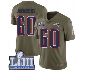 #60 Limited David Andrews Olive Nike NFL Men's Jersey New England Patriots 2017 Salute to Service Super Bowl LIII Bound