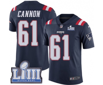 #61 Limited Marcus Cannon Navy Blue Nike NFL Men's Jersey New England Patriots Rush Vapor Untouchable Super Bowl LIII Bound