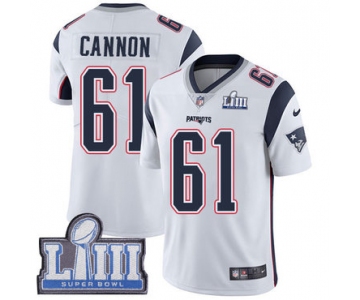 #61 Limited Marcus Cannon White Nike NFL Road Men's Jersey New England Patriots Vapor Untouchable Super Bowl LIII Bound