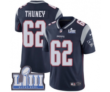 #62 Limited Joe Thuney Navy Blue Nike NFL Home Men's Jersey New England Patriots Vapor Untouchable Super Bowl LIII Bound