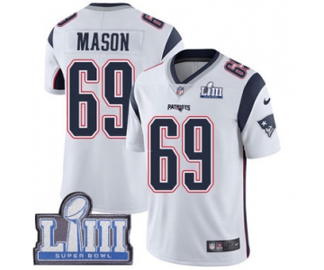 #69 Limited Shaq Mason White Nike NFL Road Men's Jersey New England Patriots Vapor Untouchable Super Bowl LIII Bound