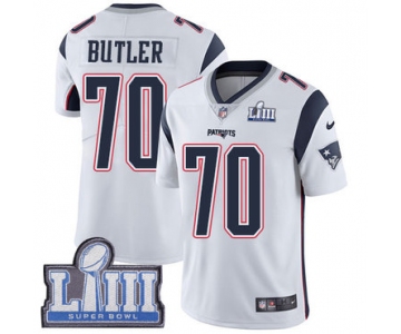 #70 Limited Adam Butler White Nike NFL Road Men's Jersey New England Patriots Vapor Untouchable Super Bowl LIII Bound