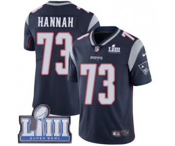 #73 Limited John Hannah Navy Blue Nike NFL Home Men's Jersey New England Patriots Vapor Untouchable Super Bowl LIII Bound