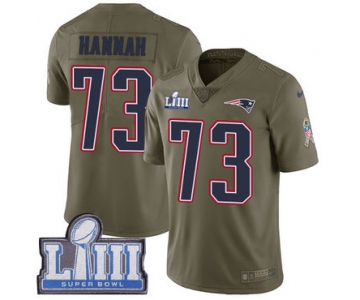 #73 Limited John Hannah Olive Nike NFL Men's Jersey New England Patriots 2017 Salute to Service Super Bowl LIII Bound
