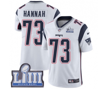 #73 Limited John Hannah White Nike NFL Road Men's Jersey New England Patriots Vapor Untouchable Super Bowl LIII Bound