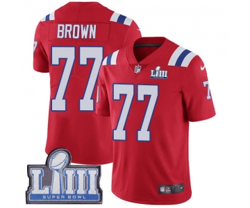 #77 Limited Trent Brown Red Nike NFL Alternate Men's Jersey New England Patriots Vapor Untouchable Super Bowl LIII Bound