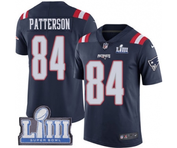 #84 Limited Cordarrelle Patterson Navy Blue Nike NFL Men's Jersey New England Patriots Rush Vapor Untouchable Super Bowl LIII Bound