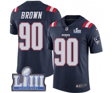 #90 Limited Malcom Brown Navy Blue Nike NFL Men's Jersey New England Patriots Rush Vapor Untouchable Super Bowl LIII Bound