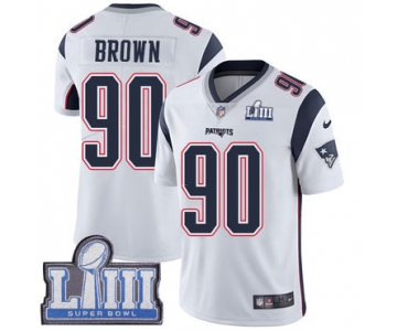 #90 Limited Malcom Brown White Nike NFL Road Men's Jersey New England Patriots Vapor Untouchable Super Bowl LIII Bound