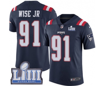 #91 Limited Deatrich Wise Jr Navy Blue Nike NFL Men's Jersey New England Patriots Rush Vapor Untouchable Super Bowl LIII Bound