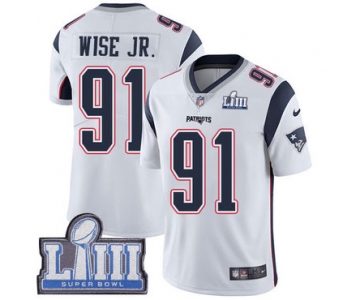#91 Limited Deatrich Wise Jr White Nike NFL Road Men's Jersey New England Patriots Vapor Untouchable Super Bowl LIII Bound