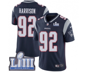 #92 Limited James Harrison Navy Blue Nike NFL Home Men's Jersey New England Patriots Vapor Untouchable Super Bowl LIII Bound