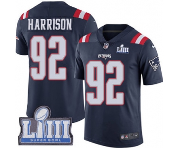 #92 Limited James Harrison Navy Blue Nike NFL Men's Jersey New England Patriots Rush Vapor Untouchable Super Bowl LIII Bound