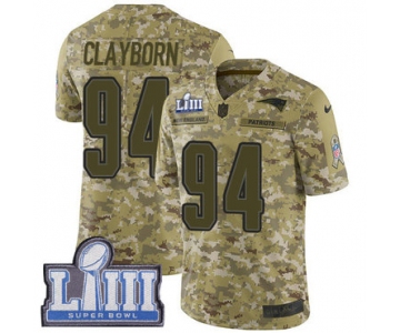 #94 Limited Adrian Clayborn Camo Nike NFL Men's Jersey New England Patriots 2018 Salute to Service Super Bowl LIII Bound