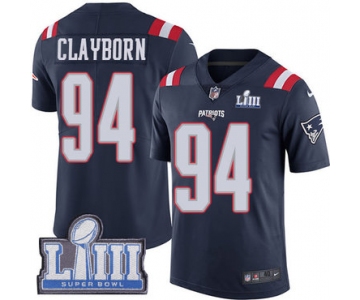 #94 Limited Adrian Clayborn Navy Blue Nike NFL Men's Jersey New England Patriots Rush Vapor Untouchable Super Bowl LIII Bound