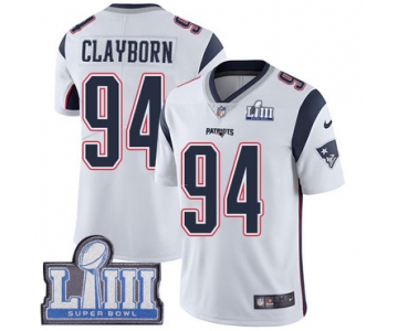 #94 Limited Adrian Clayborn White Nike NFL Road Men's Jersey New England Patriots Vapor Untouchable Super Bowl LIII Bound